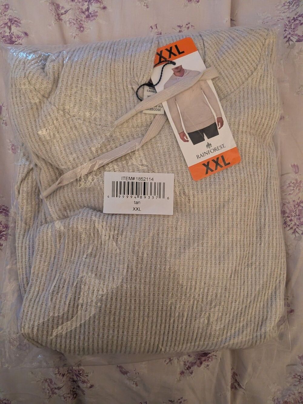 Rainforest Lounge Lightweight Soft Textured Hoodie Beige Men's Size XXL